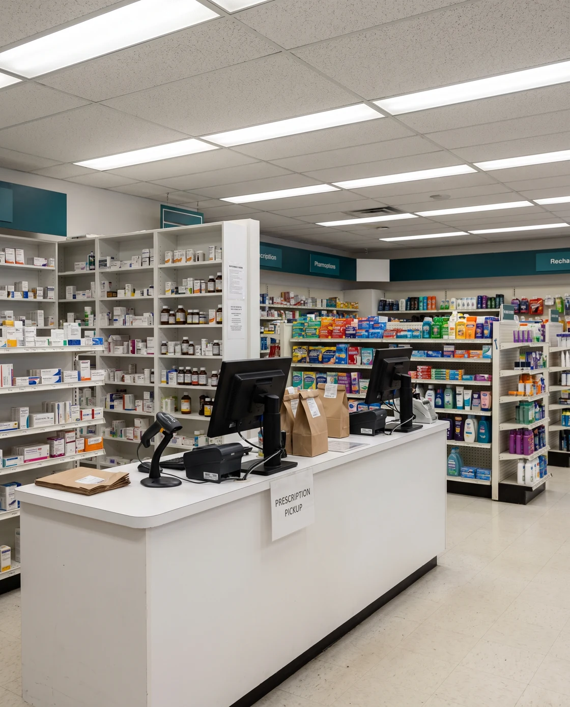 Illustrative pharmacy prescription counter