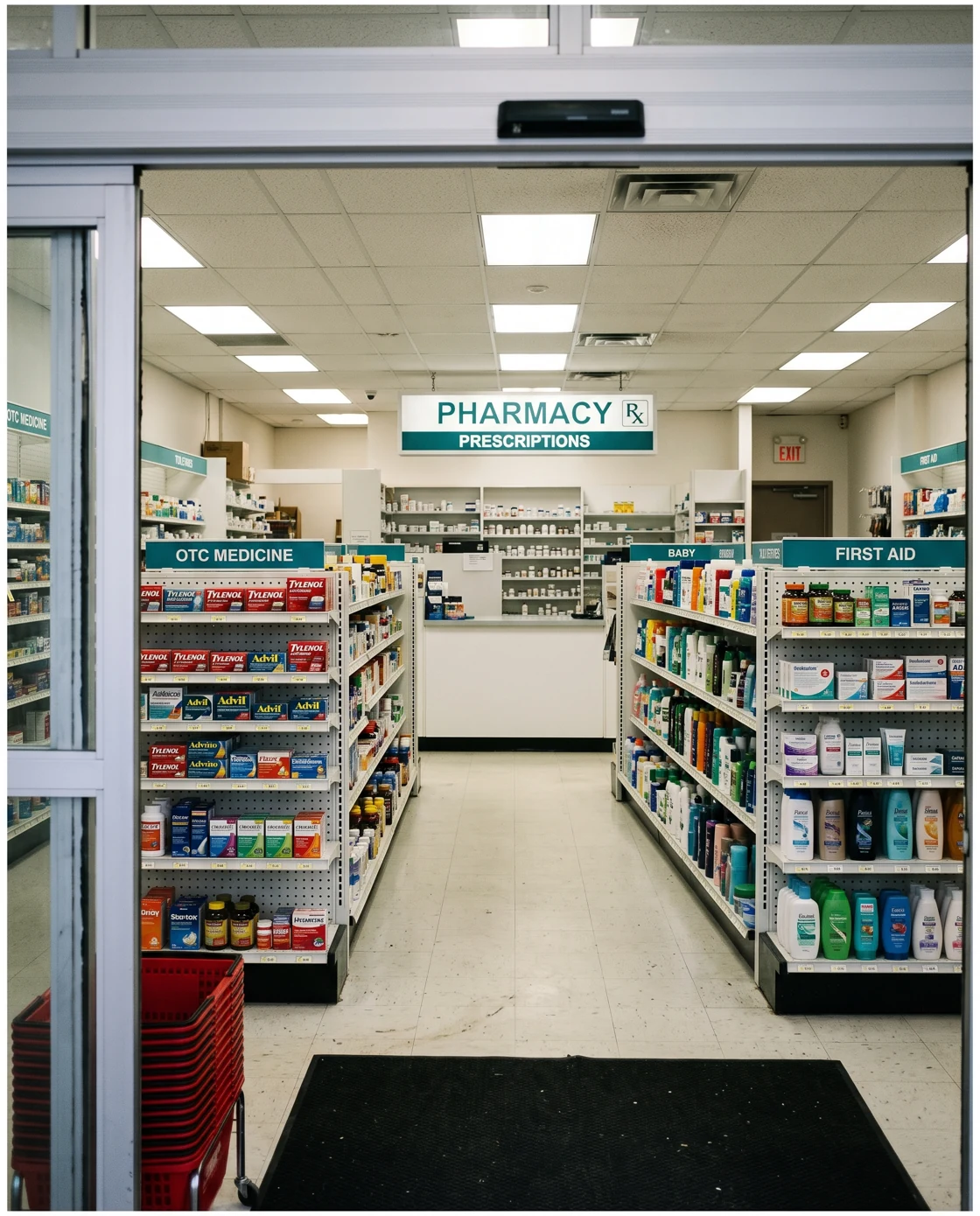 Illustrative entrance to a community pharmacy